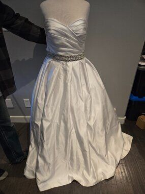 Sincerity Bridal Beaded Waist Satin Wedding Gown | Size 14 | White